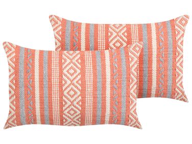 Set van 2 sierkussens INULA Katoen 30 x 50 cm Oranje geometrisch patroon