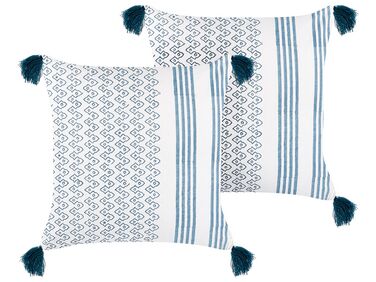 Set van 2 sierkussens TILIA Katoen 45 x 45 cm Blauw geometrisch patroon