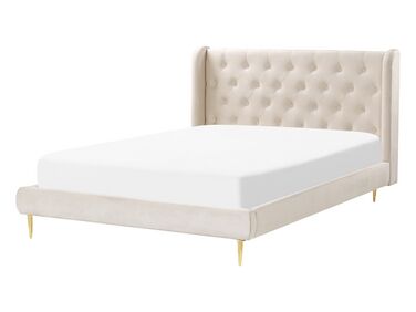 Bed Velvet FORBACH 140 x 200 cm (EU Double) Beige
