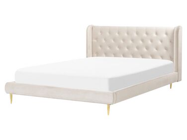 Bed Velvet FORBACH 160 x 200 cm (EU King Size) Beige