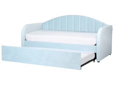 Trundle Bed Velvet EYBURIE 90 x 200 cm (EU Single) Light Blue