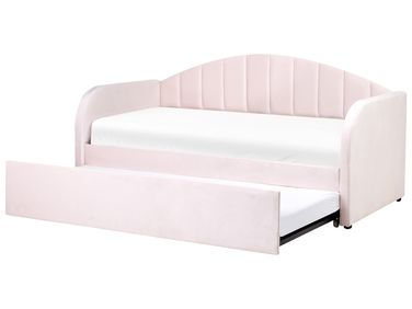Trundle Bed Velvet EYBURIE 90 x 200 cm (EU Single) Pastel Pink