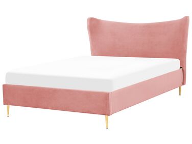 Bed Velvet CHALEIX 140 x 200 cm (EU Double) Peach Pink