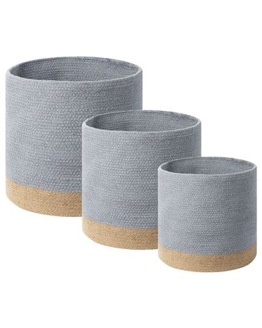 Set of 3 Baskets BASIMA Cotton Grey