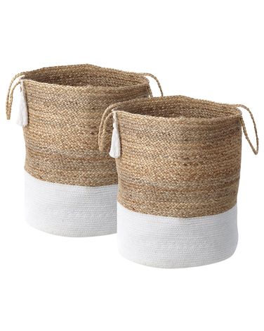 Set of 2 Baskets GAJAR Jute White