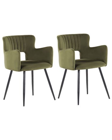 Set of 2 Dining Chairs SANILAC Velvet Olive Green