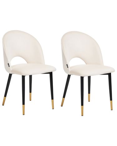 Set of 2 Dining Chairs MAGALIA Velvet Light Beige