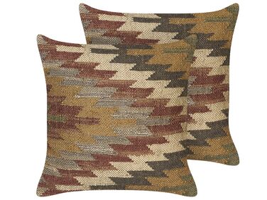 Set van 2 sierkussens DEEPOR Jute 45 x 45 cm Meerkleurig oosters patroon