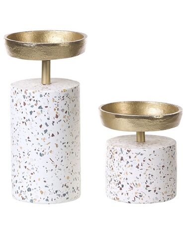 Set of 2 Candle Holders KAENGAN Stone 13/24 cm Gold