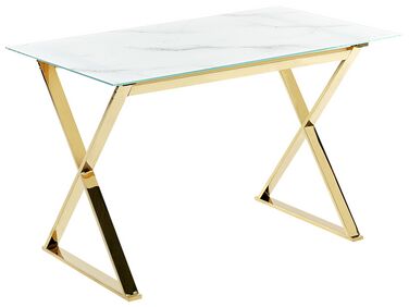Table de repas ATTICA Marbre/doré 120 cm 70 cm Verre de sécurité