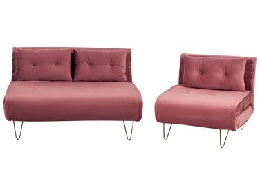Living Room Set 3 Seater VESTFOLD Velvet Pink