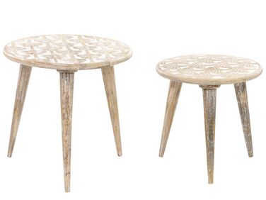 Set of 2 Side Tables HURSI Mango Wood Brown/ White