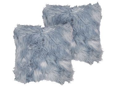 Set van 2 sierkussens LUBHA Nepbont 42 x 42 cm Donkerblauw effen