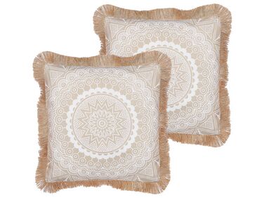 Set of 2 Decorative Cushions GERANIUM 45 x 45 cm Beige Oriental Pattern