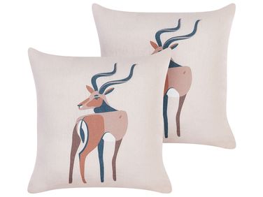 Set of 2 Decorative Cushions ABAL 45 x 45 cm Beige Animal Pattern