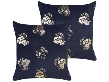 Set van 2 sierkussens GOLDENROD Fluweel 45 x 45 cm Zwart bladpatroon