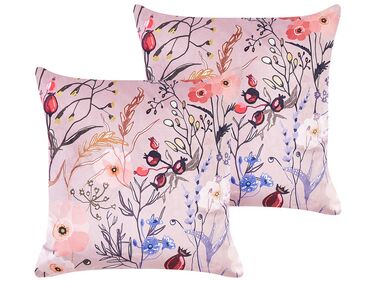 Set van 2 sierkussens ANEMONES Fluweel 45 x 45 cm Pastelroze bloempatroon