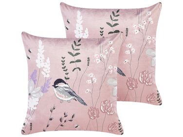Set van 2 sierkussens CYCLAMEN Fluweel 45 x 45 cm Pastelroze bloempatroon