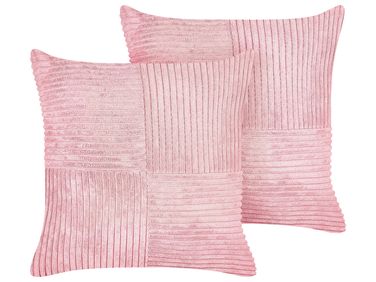 Set van 2 sierkussens MILLET Corduroy 43 x 43 cm Roze geometrisch patroon