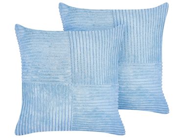 Set van 2 sierkussens MILLET Corduroy 43 x 43 cm Blauw geometrisch patroon