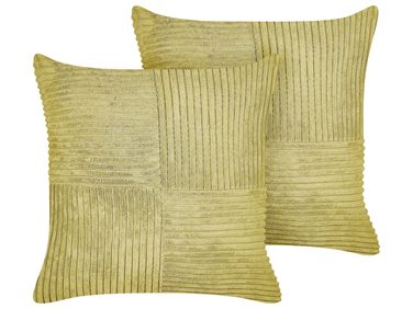 Set van 2 sierkussens MILLET Corduroy 43 x 43 cm Olijfgroen geometrisch patroon