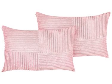 Set van 2 sierkussens MILLET Corduroy 30 x 50 cm Roze geometrisch patroon