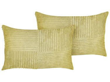 Set van 2 sierkussens MILLET Corduroy 30 x 50 cm Olijfgroen geometrisch patroon