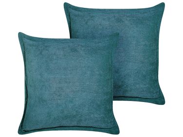 Set van 2 sierkussens ZINNIA Corduroy 43 x 43 cm Groenblauw effen