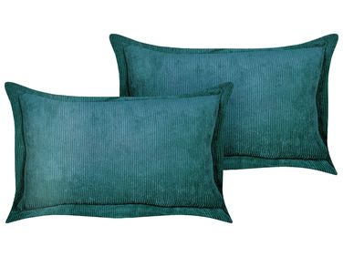 Set van 2 sierkussens ZINNIA Corduroy 47 x 27 cm Groenblauw effen