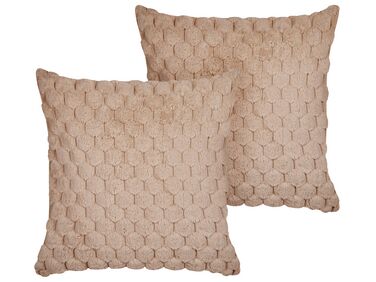 Set of 2 Decorative Cushions PURSLANE Faux Fur 43 x 43 cm Sand Beige Geometric Pattern