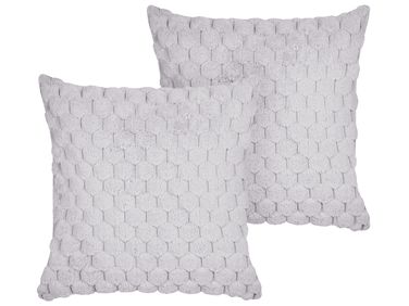 Set of 2 Decorative Cushions PURSLANE Faux Fur 43 x 43 cm Light Grey Geometric Pattern