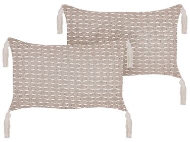 Set van 2 sierkussens HAKONE 45 x 25 cm Taupe geometrisch patroon
