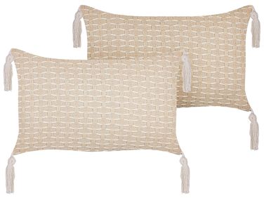Set van 2 sierkussens HAKONE 45 x 25 cm Lichtbeige geometrisch patroon
