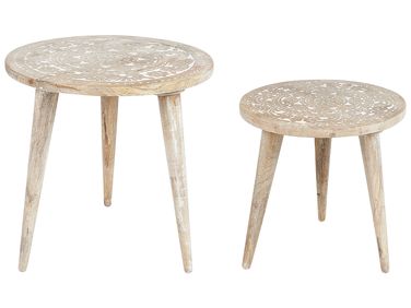 Set of 2 Side Tables UDAY Mango Wood White
