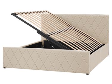 Ottoman Bed Velvet ROCHEFORT 160 x 200 cm (EU King Size) Beige