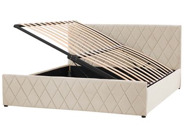 Ottoman Bed Velvet ROCHEFORT 180 x 200 cm (EU Super King) Beige