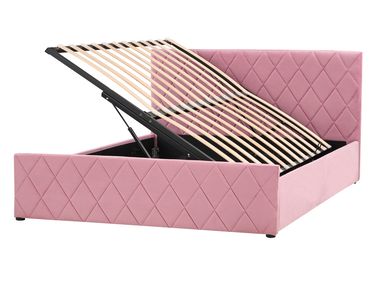 Ottoman Bed Velvet ROCHEFORT 140 x 200 cm (EU Double) Pink
