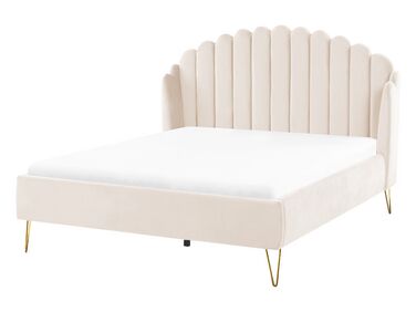 Bed Velvet AMBILLOU 140 x 200 cm (EU Double) Light Beige