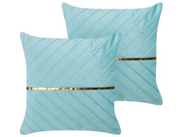 Set of 2 Decorative Cushions CONEFLOWER 45 x 45 cm Light Blue Striped
