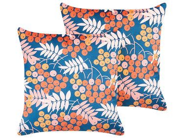 Set of 2 Decorative Cushions SUMAC Velvet 45 x 45 cm Multicolour Plant Pattern