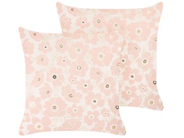 Set of 2 Decorative Cushions TRITELEIA Velvet 45 x 45 cm Pink Floral Pattern