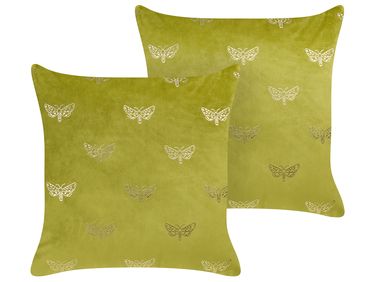 Set of 2 Decorative Cushions YUZURI Velvet 45 x 45 cm Light Green Animal Pattern