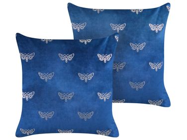 Set of 2 Decorative Cushions YUZURI Velvet 45 x 45 cm Navy Blue Animal Pattern