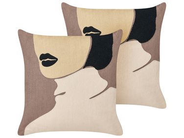 Set van 2 sierkussens SILPHIUM Katoen 45 x 45 cm Bruin abstract patroon