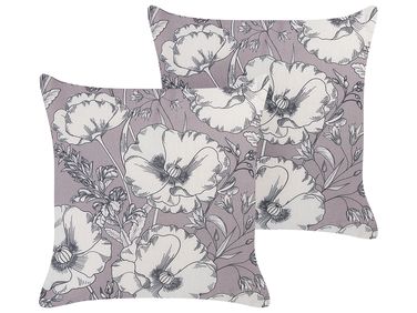 Set of 2 Decorative Cushions SOPHORA 45 x 45 cm Grey Floral Pattern