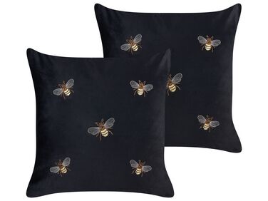 Set of 2 Decorative Cushions TALINUM Velvet 45 x 45 cm Black Animal Pattern