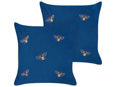 Set of 2 Decorative Cushions TALINUM Velvet 45 x 45 cm Blue Animal Pattern