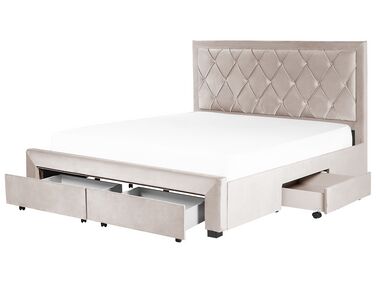 Bed with Storage Drawers Velvet LIEVIN 180 x 200 cm (EU Super King) Beige