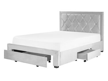 Bed with Storage Drawers Velvet LIEVIN 140 x 200 cm (EU Double) Light Grey