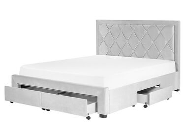 Bed with Storage Drawers Velvet LIEVIN 160 x 200 cm (EU King Size) Light Grey